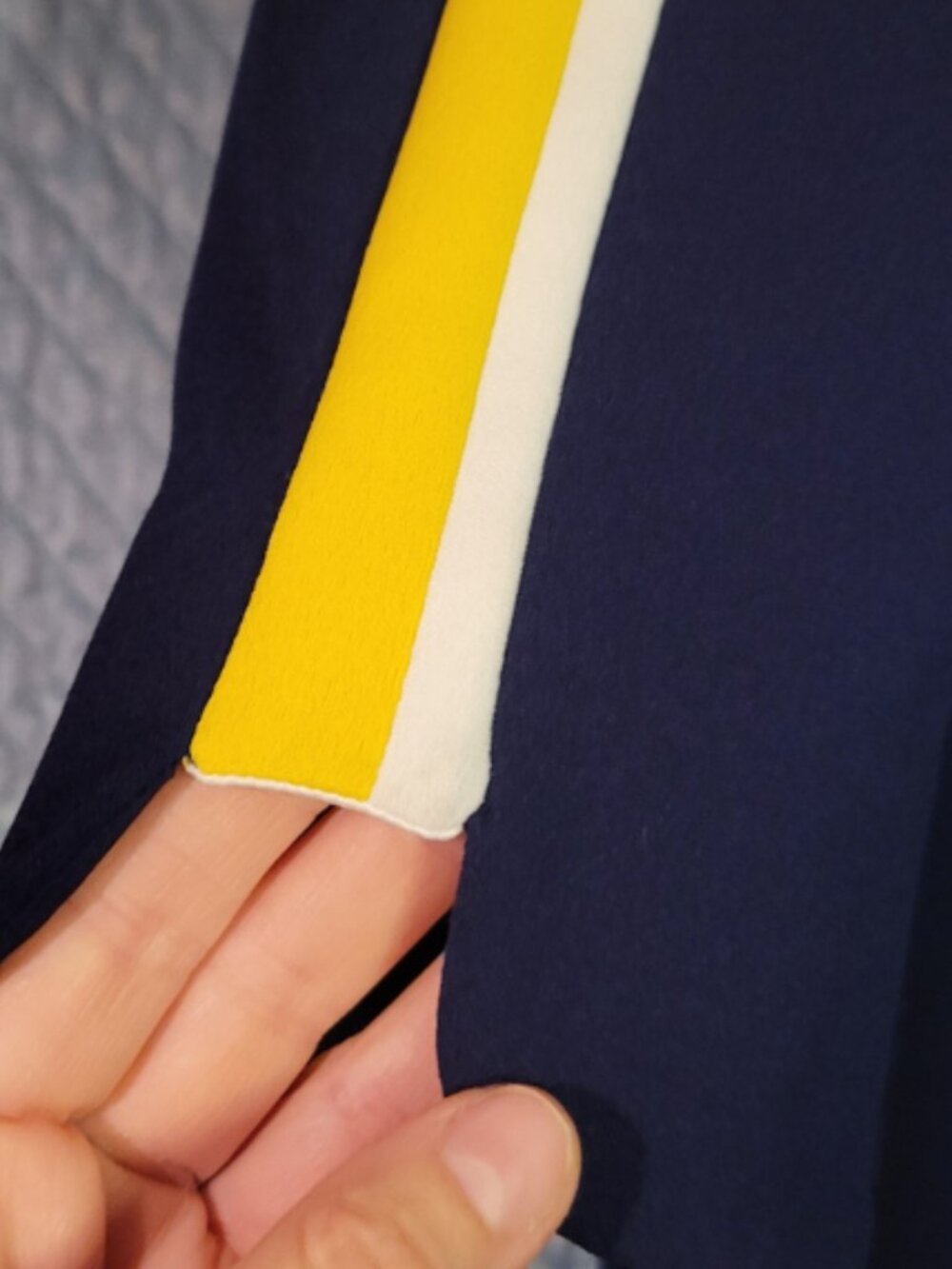 Vince Camuto Navy Blue PreppySheath Dress 3/4 Sleeve Yellow White Stripe Size 16 - Picture 5 of 5